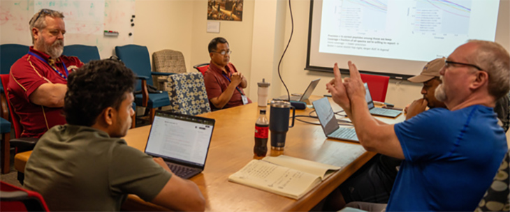 Scientists from the MagLab’s ICR facility confer with faculty and students in with FSU’s Computer Science Department during a meeting on their data optimization collaboration.